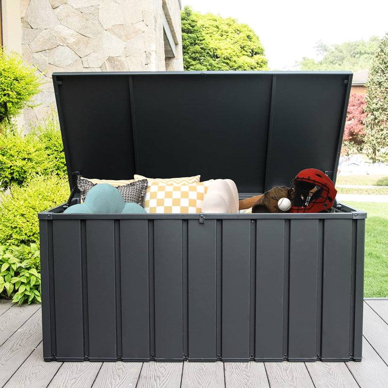 Outdoor Patio Deck Storage Bin - 120 Gallon, Waterproof, Lockable, For Pillows & Tools  Dark Gray Gallon Large Stores Garden Items