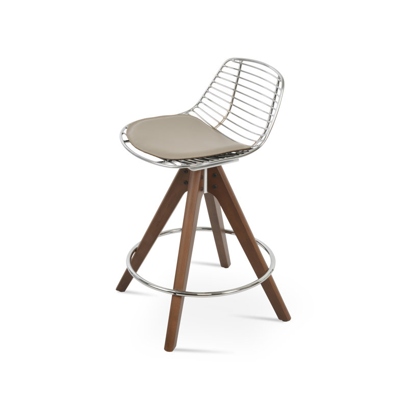 Mini tabourets Tiger Pyramid, Tabouret de bar (siège d'une hauteur de 29,5 po), Os, Cadre chromé / base noyer