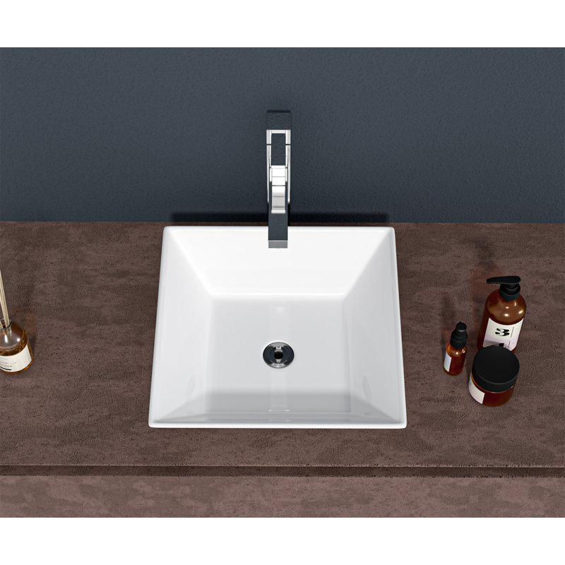 Lavabo de salle de bain vasque carré en céramique blanche 16 x 16 pouces