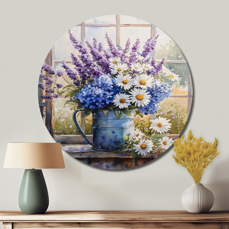 Lavande et bouquet de romarin à la ferme II - Bouquets assortis, art mural rond en métal, H 36 po x l 36 po