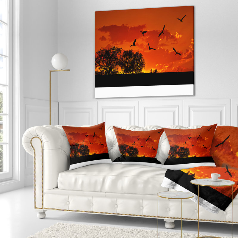 Coussin africain avec coussin coucher de soleil chaud, 18 po x 18 po, Coussin décoratif