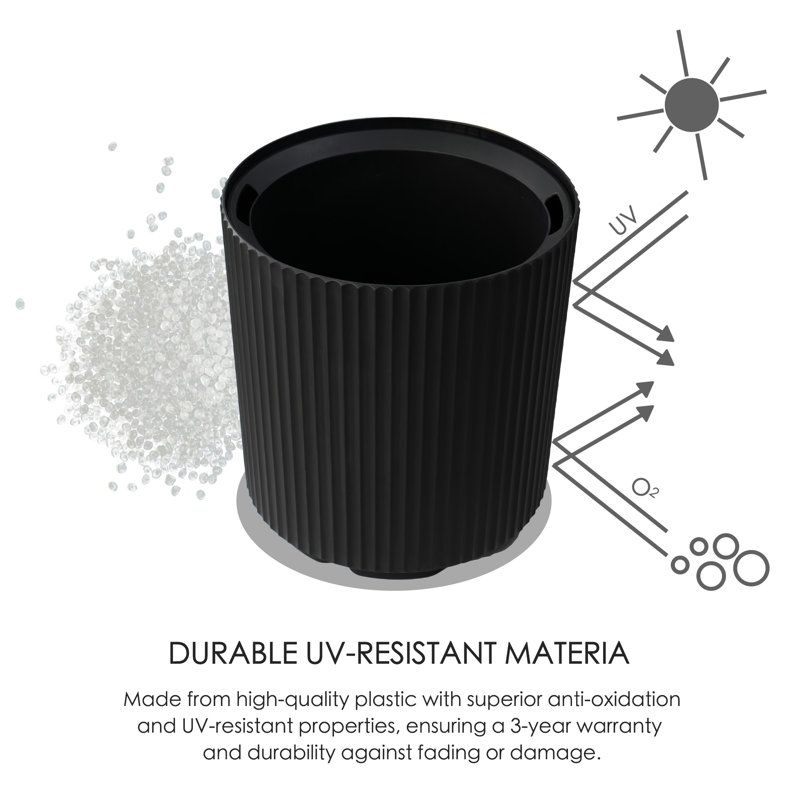 Black 16'' Tall Plastic Outdoor/Indoor Planter with Water Reservoir