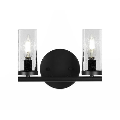 Trinity 2 Light Bath Bar Shown 2.5” Clear Bubble Glass