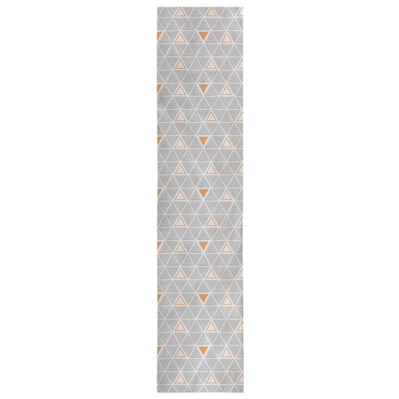 Classic Hand Drawn Triangles Table Runner, 16" x 72", Orange/Light Gray