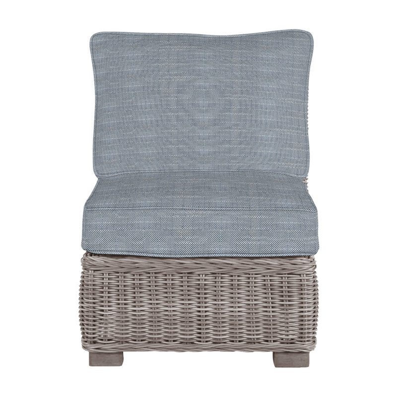 Rustic Woven Sectional Slipper Chair, Rollo Chambray InsideOut® Linen, No Welt, Oyster