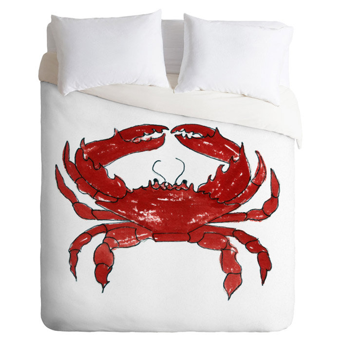 Red Crab Polyester Duvet Cover, Queen