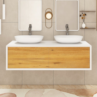 Meuble-lavabo mural double 55 po avec surface solide 55 po