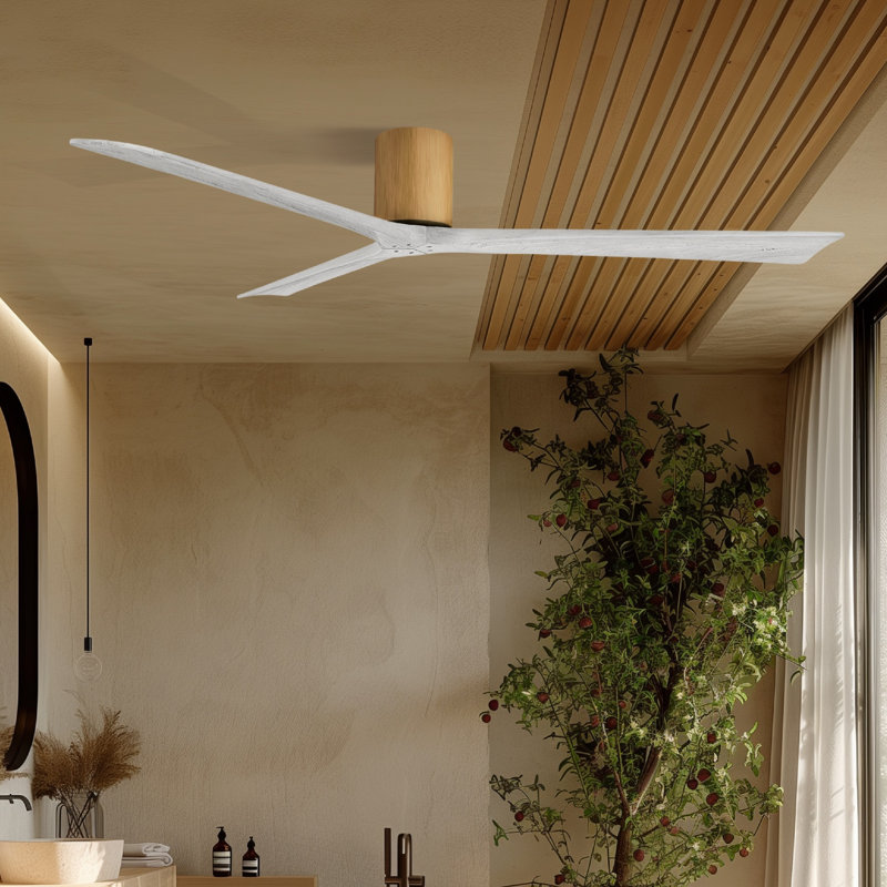 Ventilateur de plafond à 3 pales Olivier, Blanc mat, Érable clair, 72"