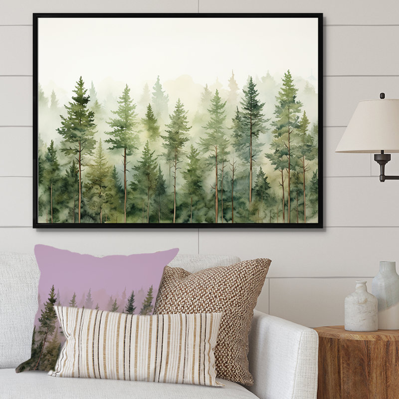 «Pine Trees Minimalisme Dream» - Art sur toile, Cadre flottant noir, H 30 po x l 40 po x P 1,5 po