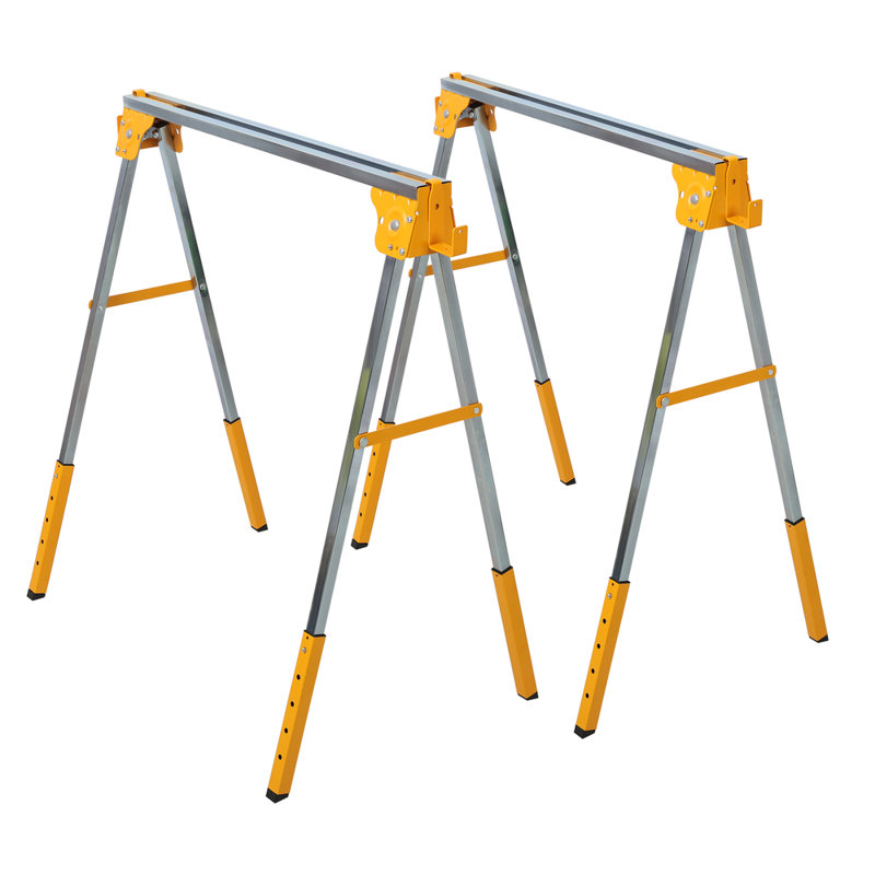 Ensemble de 2 chevaux à scie à cheval à hauteur ajustable et pliables portatifs (28,5 po à 35 po de hauteur, capacité de 1000 lb par paire), entièrement assemblés pour les projets de garage, d'atelier, de menuiserie et de bricolage