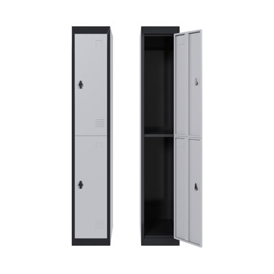 Heavy Duty 2-Door Metal Locker with Keys, Lockable Steel Storage Cabinet with Adjustable Shelf for Gym, School, Office, or Home
