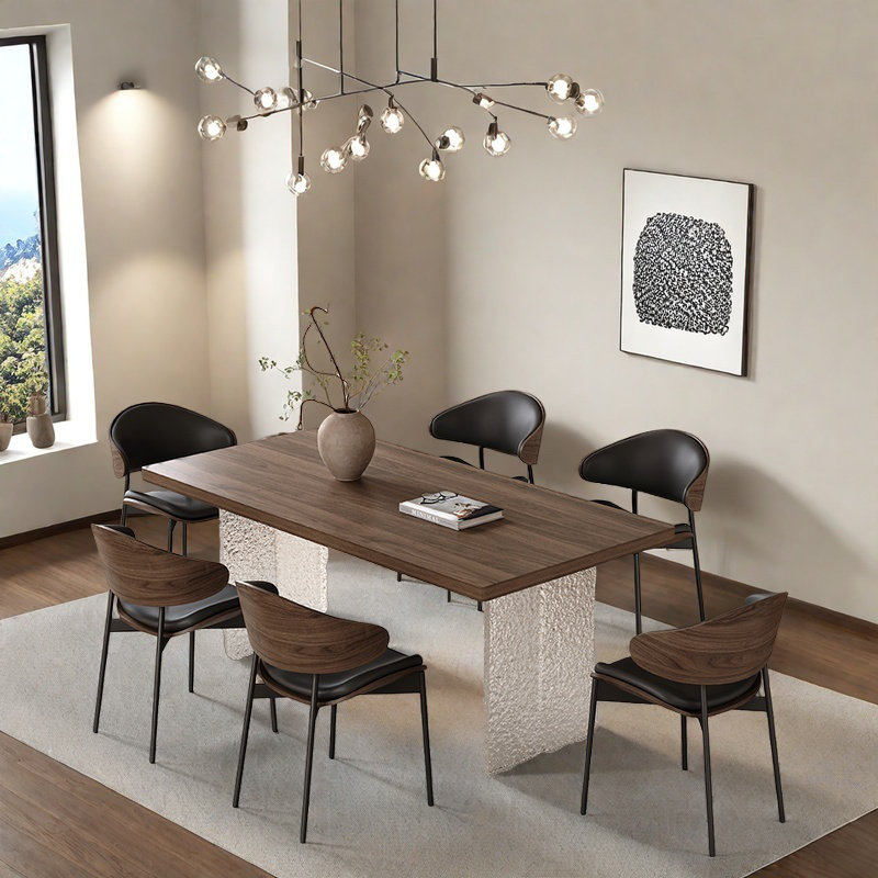 Ensembles de table de salle à manger en pierre à grain de bois., H 29,53 po x L 70,87 po x l 35,43 po