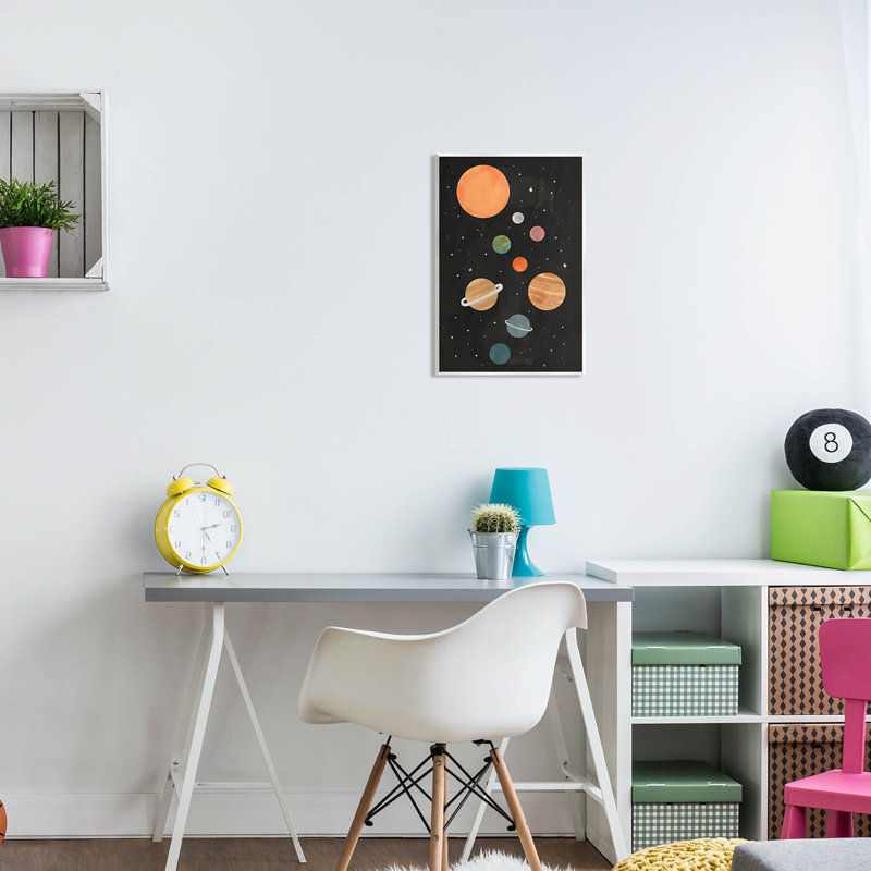 «Solar System Planets Sky» par Nina Muis Surface Design - impression sans cadre sur panneau de fibres à densité moyenne