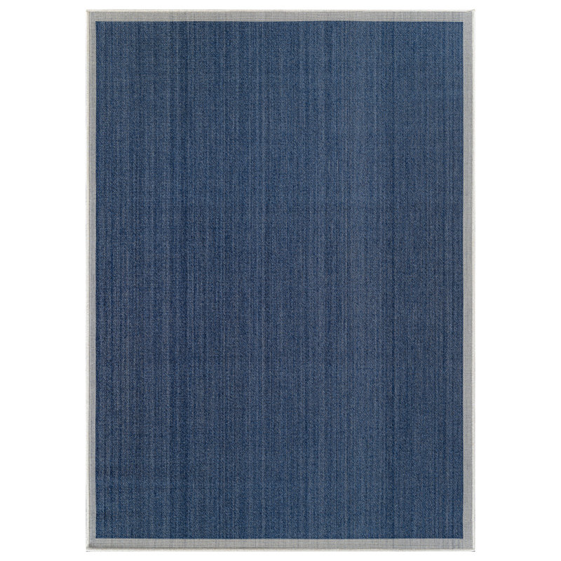 Border Navy/Ivory Easy-Care Jute-Style Indoor/Outdoor Flat Woven Area Rug, Navy, Rectangle 6'7" x 9'