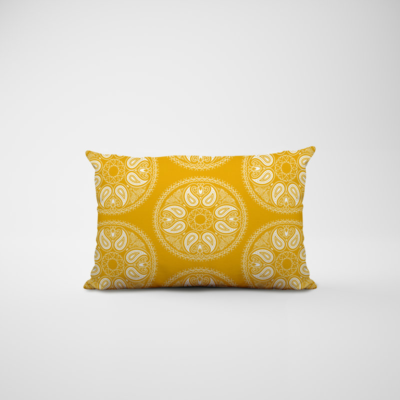 Paisley Outdoor Reversible Throw Pillow, Yellow