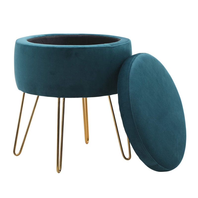Repose-pieds rond avec rangement, Bleu
