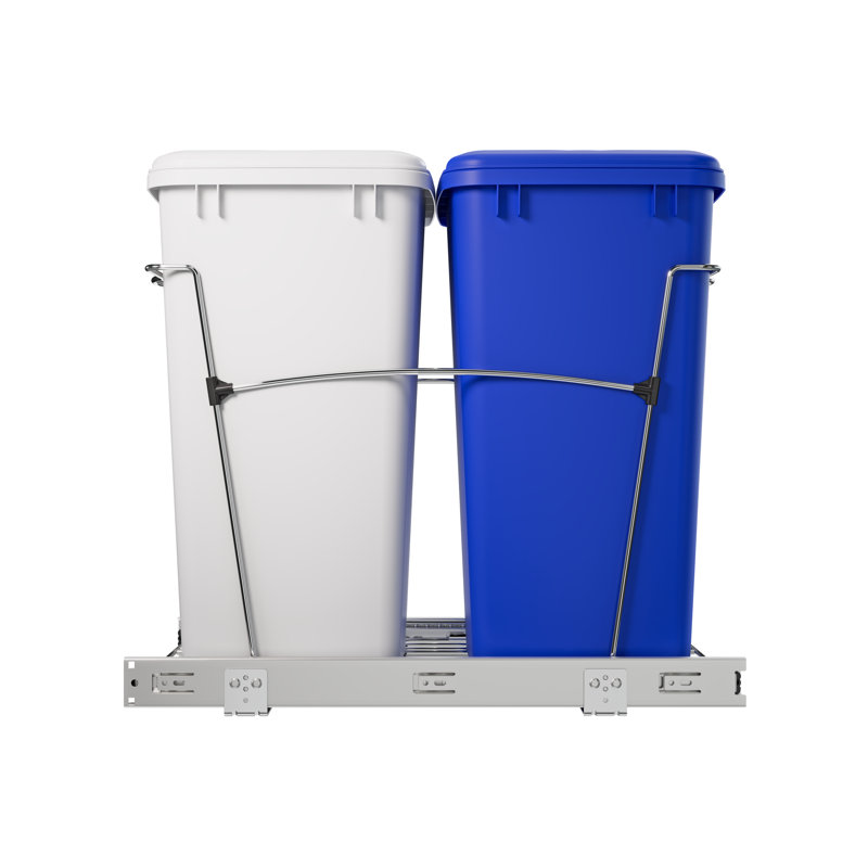 Rev-A-Shelf Double Pullout Trash Can 35 qt. for Kitchen , White/Blue