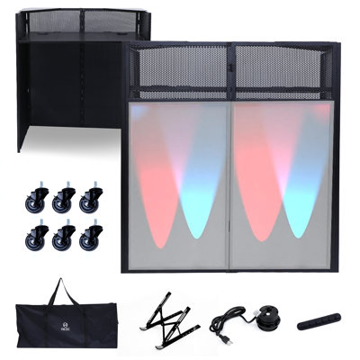 Portable DJ Booth Table with Scrims DJ Facade 40x20 Inch Table with Carry Case for Events