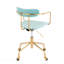 Chaise de bureau contemporaine en métal doré et velours bleu clair