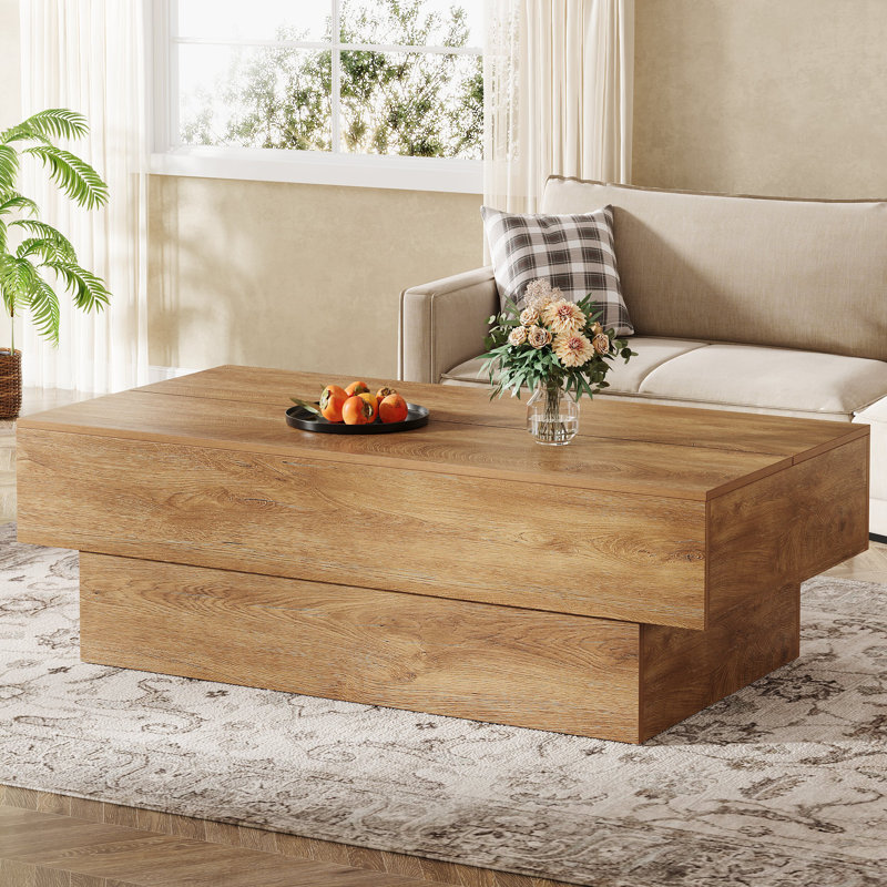 55" Rrustic Brown Wood Coffee Table with Base, Light Brown
