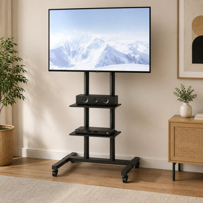Mobile TV Stand, Mobile TV Cart for 32 to 70 inch TVs, Height Adjustable Portable TV Stand with Wheels, Rolling TV Stand with Mount for Bedroom