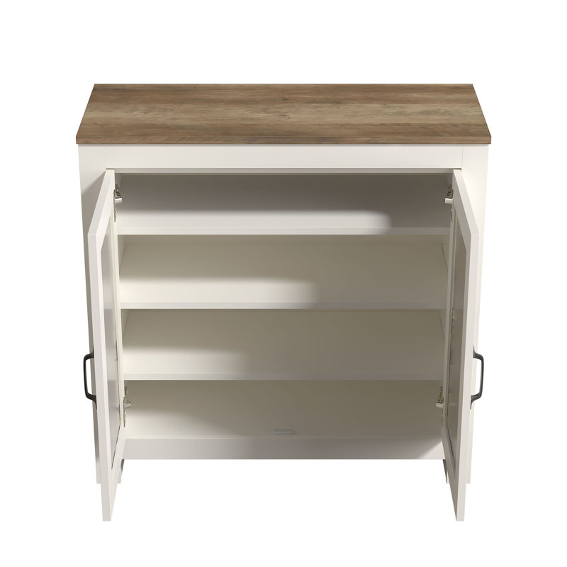 Chessani 12 Pair Shoe Storage Cabinet, Ivory/Knotty Oak
