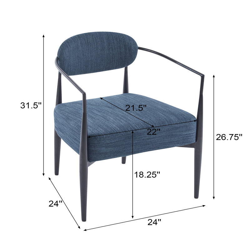 Fauteuil d'appoint rembourré en tissu Terrell, Noir, noir, noir, noir, Polyester bleu marine
