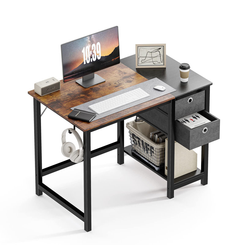 Norrington Writing Desk with 2 Drawers, 29.3" H x 40" W x 23.6" D, Black/Rustic Brown