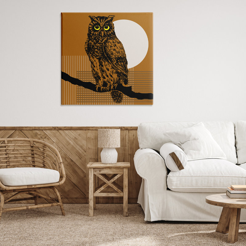 Chouette perchée avec une lune, art mural par Regina Moore, H 36 po x l 36 po