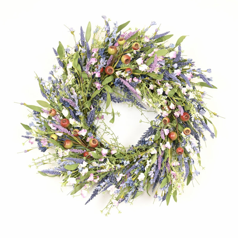 Couronne de porte artificielle 24 po printemps été fleur de grappe
