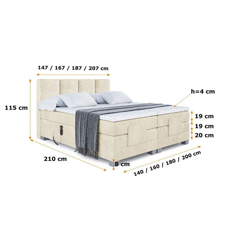 Granita Pocket Spring Mattress Divan Bed Base, 140 x 200cm, Beige