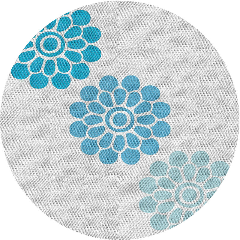 Tapis bleu à motif floral Kyal, Rond 4 pi