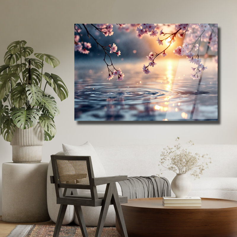Art mural en verre trempé Cherry Blossom Reflection, 30" H x 40" W