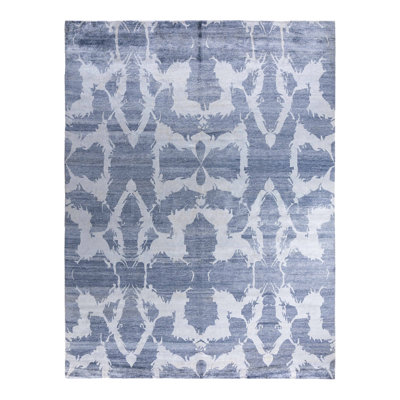 Tapis moderne noué à la main de conception unique - bleu, 9 pi 2 po x 11 pi 10 po Modern