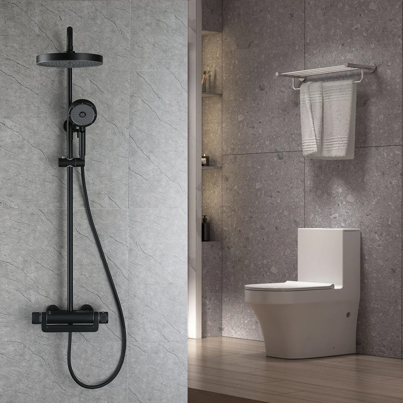Système de douche complet avec valve brute, Noir mat