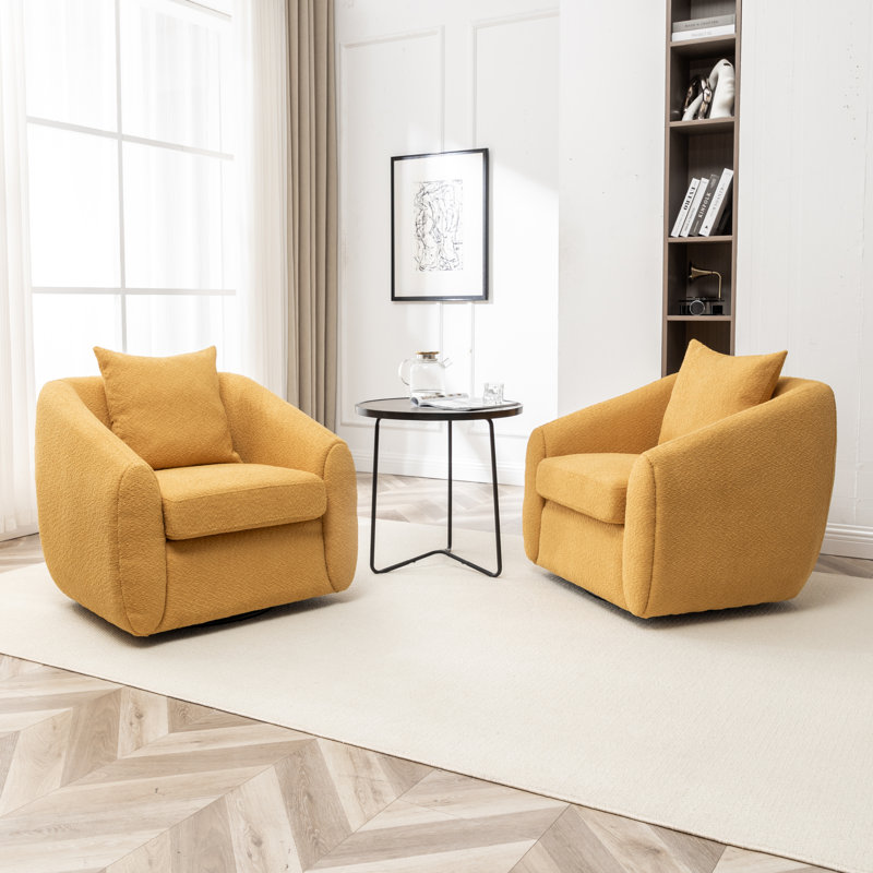 Duston 32'' Wide Upholstered Swivel Chair, Yellow