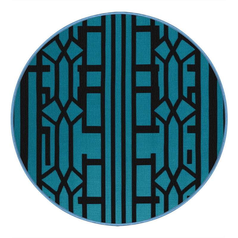 Machine Washable Trellis Blue Area Rug, Round 4'