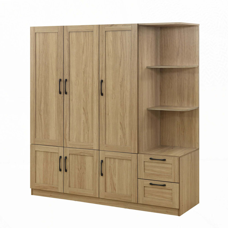 Armoire avec tiroirs et tablettes, Bois naturel