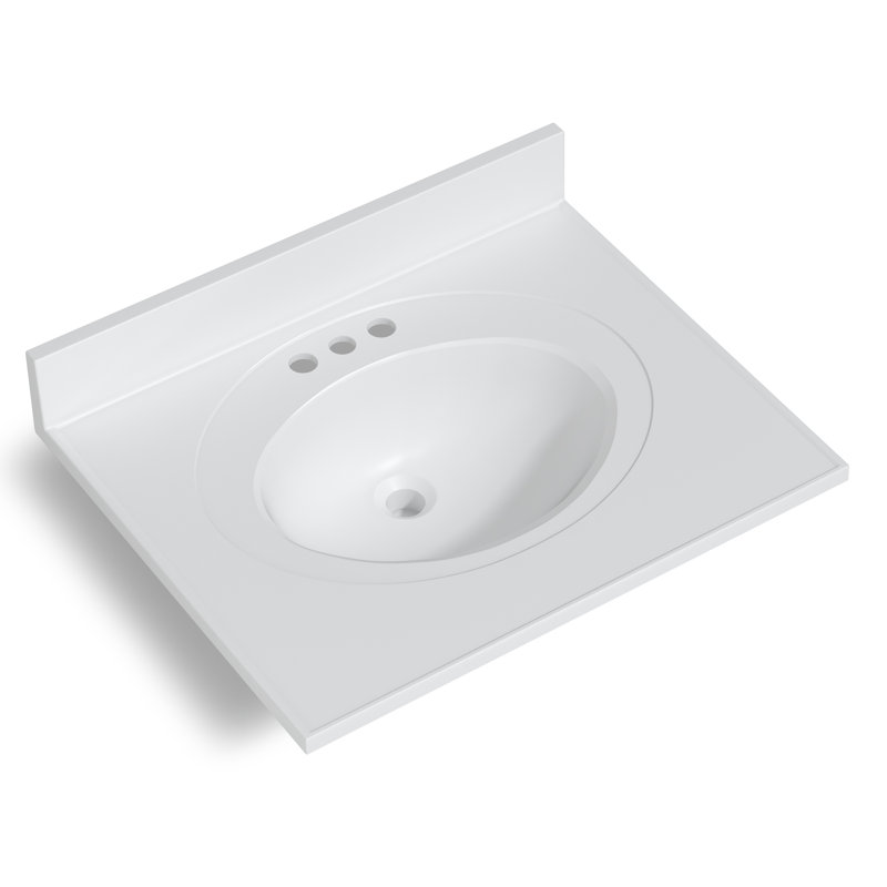 31-Inch White Engineered Stone Bathroom Vanity Top with Seamless Integrated Sink