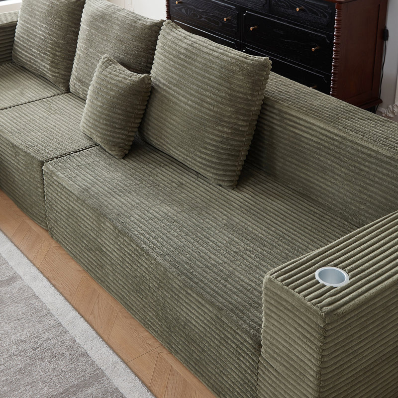 Canapé modulaire Cloud avec porte-gobelets, 6 sièges, velours côtelé, siège profond pour s'étirer librement - siège surdimensionné en velours côtelé, pas d'assemblage