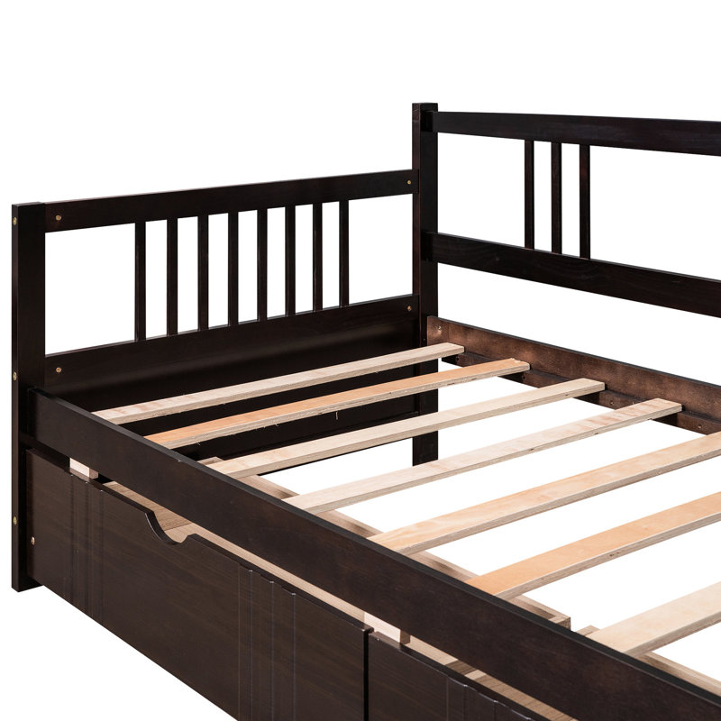 Lit de jour avec deux compartiments de rangement fonctionnels en bois massif pour un repos confortable, Espresso