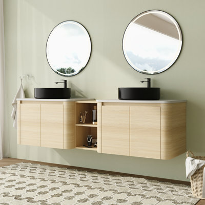 Meuble-lavabo double 72 po avec dessus en pierre reconstituée et portes à fermeture en douceur 72 po
