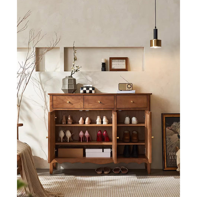 Armoire à chaussures en bois massif avec cordon en fibre de papier et 3 tiroirs