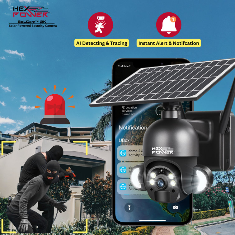 BOIFUN Solar Security Camera Outdoor, 2K Wireless WiFi 360Â° PTZ  Camera, Solar Powered Security Cameras with Spotlig