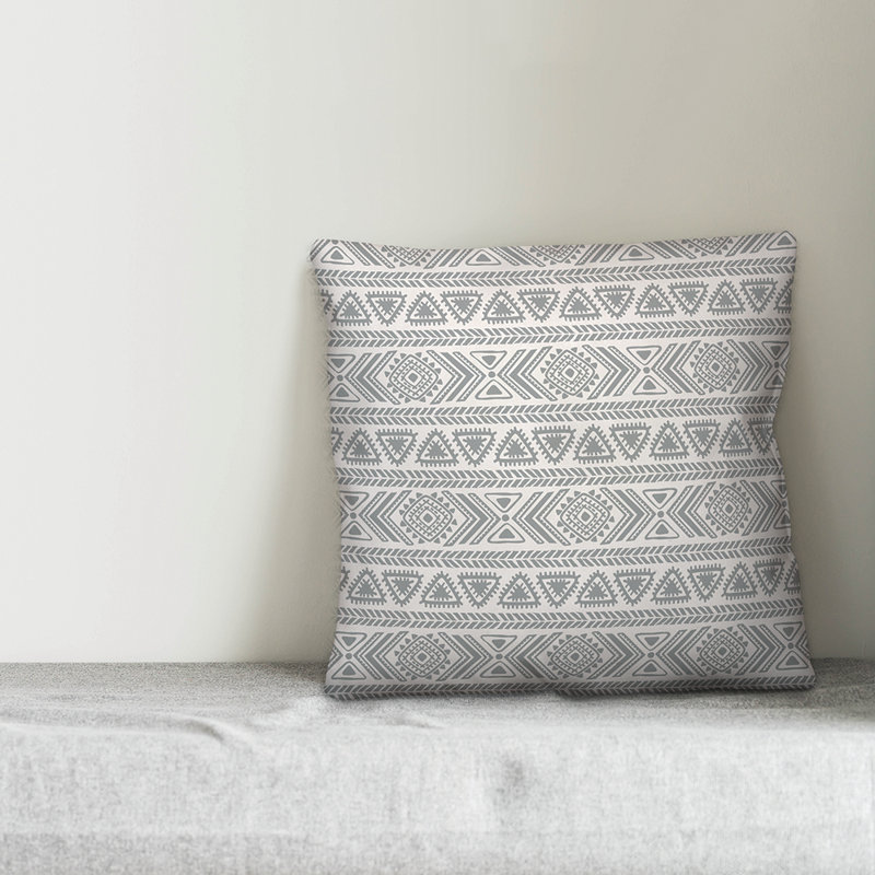  Tribal Pattern Throw Pillow, 16" x 16", Gray