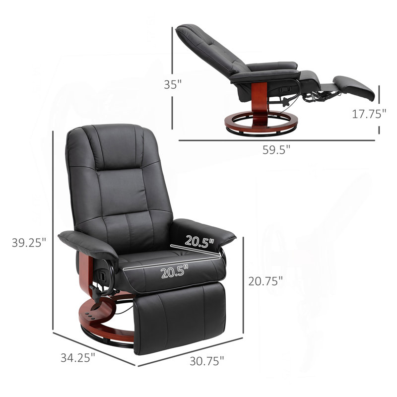 Comfortable Swivel Recliner With Padded Armrest And Extendable Footrest, Black
