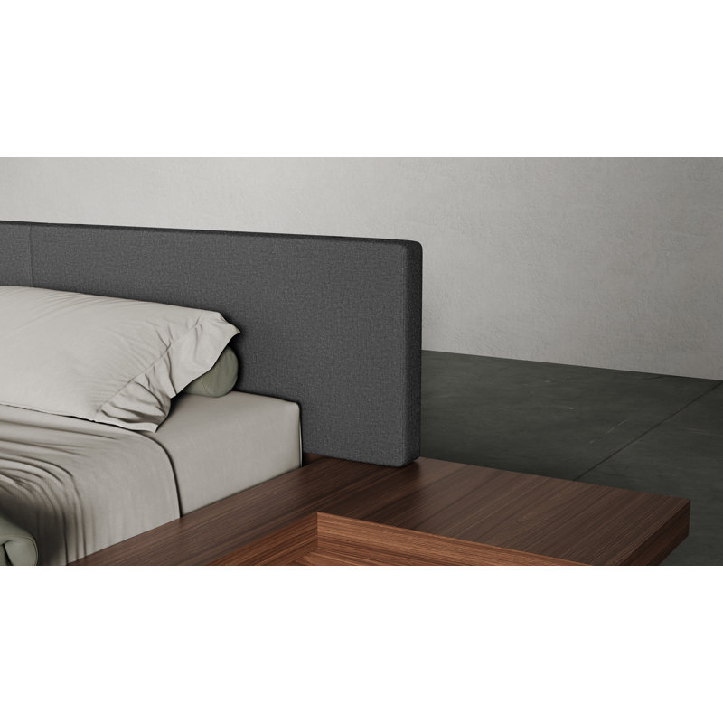 Lit plateforme Bardella, Très grand, Noyer / tissu carbone