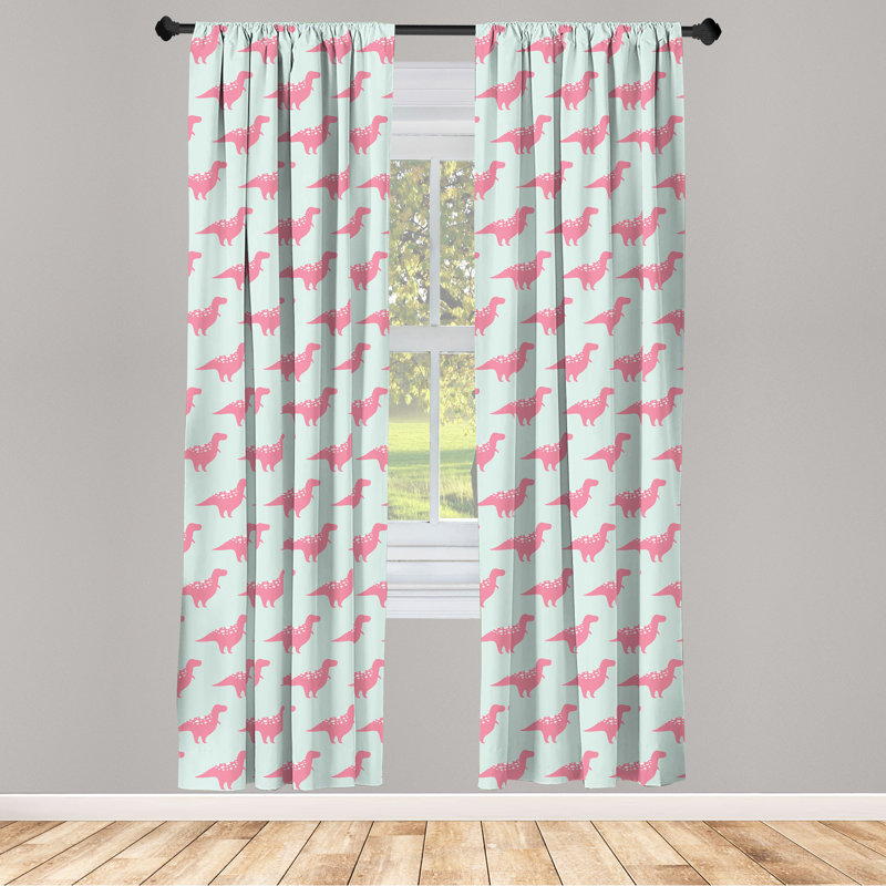 Rideaux 4 panneaux East Urban Home Dinosaur, motif Trex, rose pastel, vert menthe, L 56 po x L 95 po