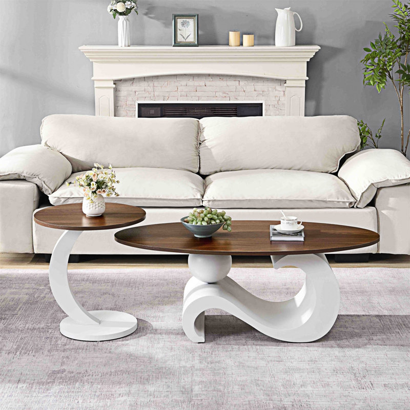Ensemble de tables basses Nesting, Brun, Blanc