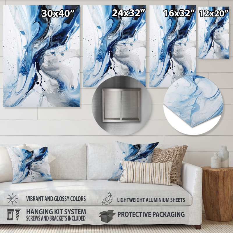 Bleu gris, élixir éthéré - formes abstraites, art mural en métal, H 20 po x l 12 po